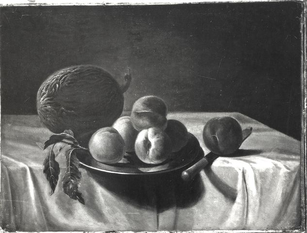 Mercier, Claude — Autore non indicato - sec. XVII/ XVIII - Natura morta con melone, pesche, piatto e coltello — insieme